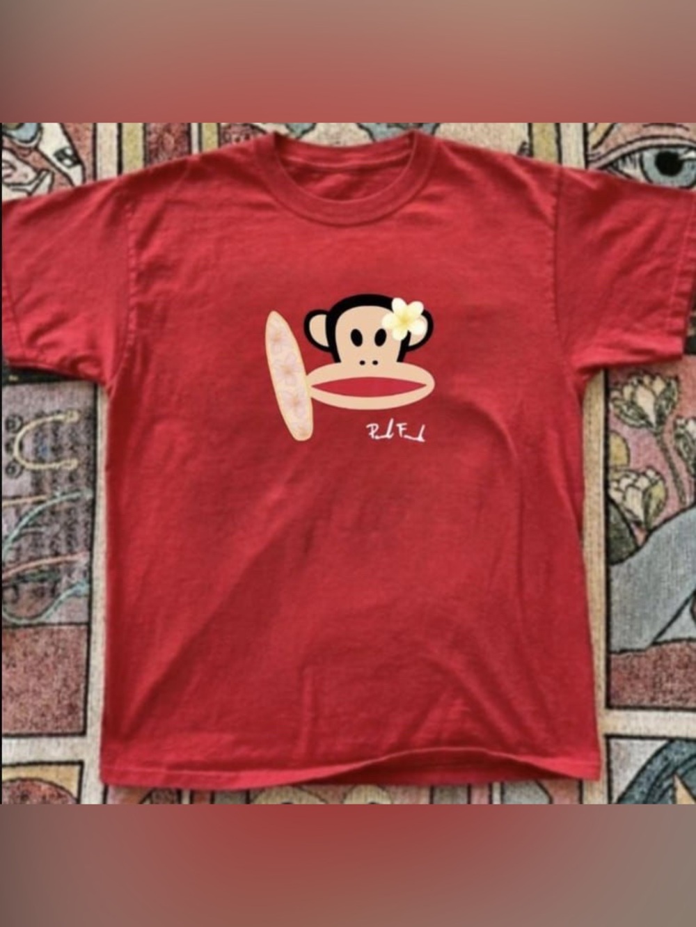 Paul Frank Red Graphic Tee with Surfing Monkey Print